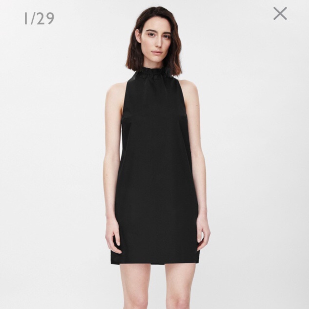 COS LBD Black Dress with Tie Collar Size 34